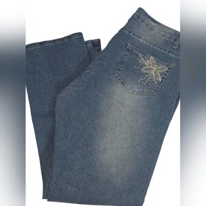 Distressed Faded Straight Distressed Denim Rhinestone Jeans
